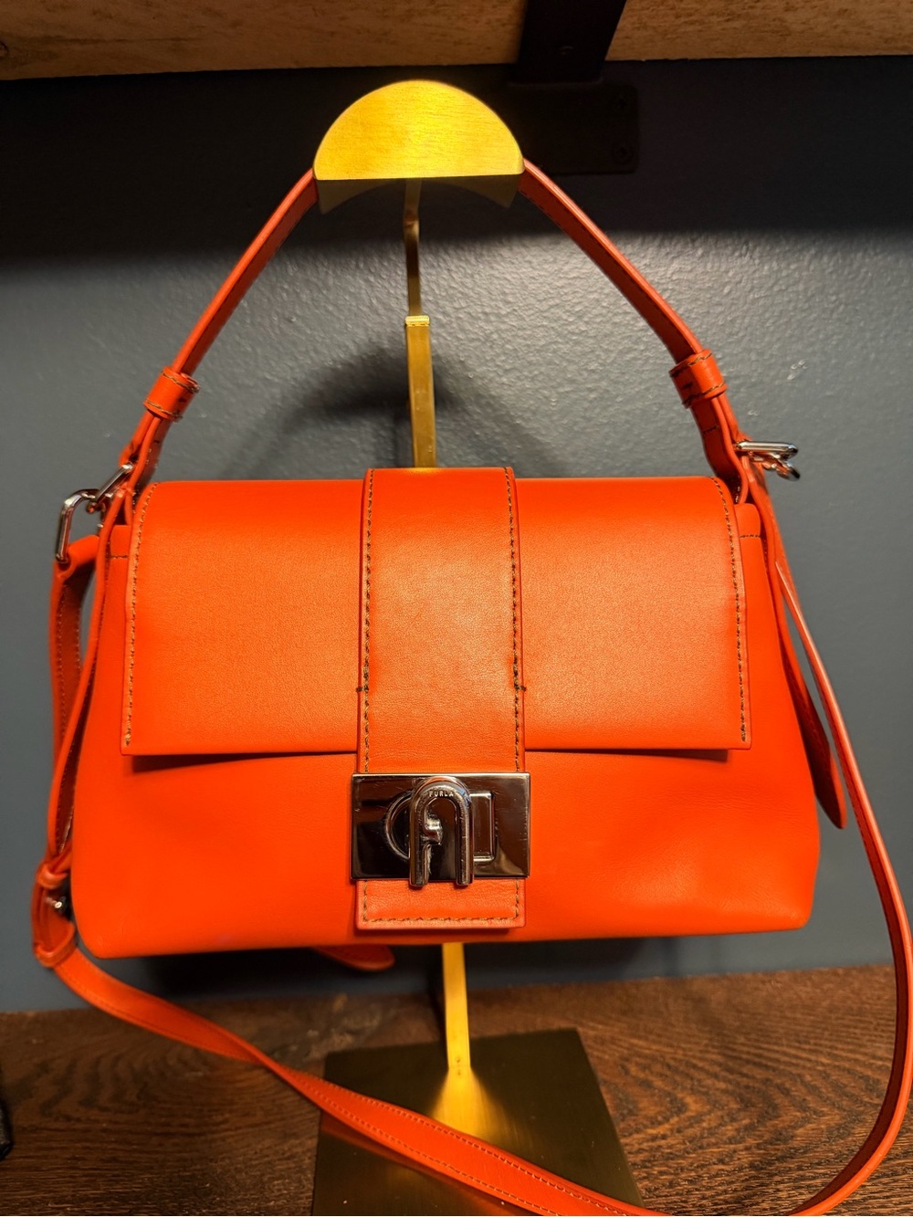 Furla Charlie S Orange Roma Leather Top-Handle Crossbody Bag